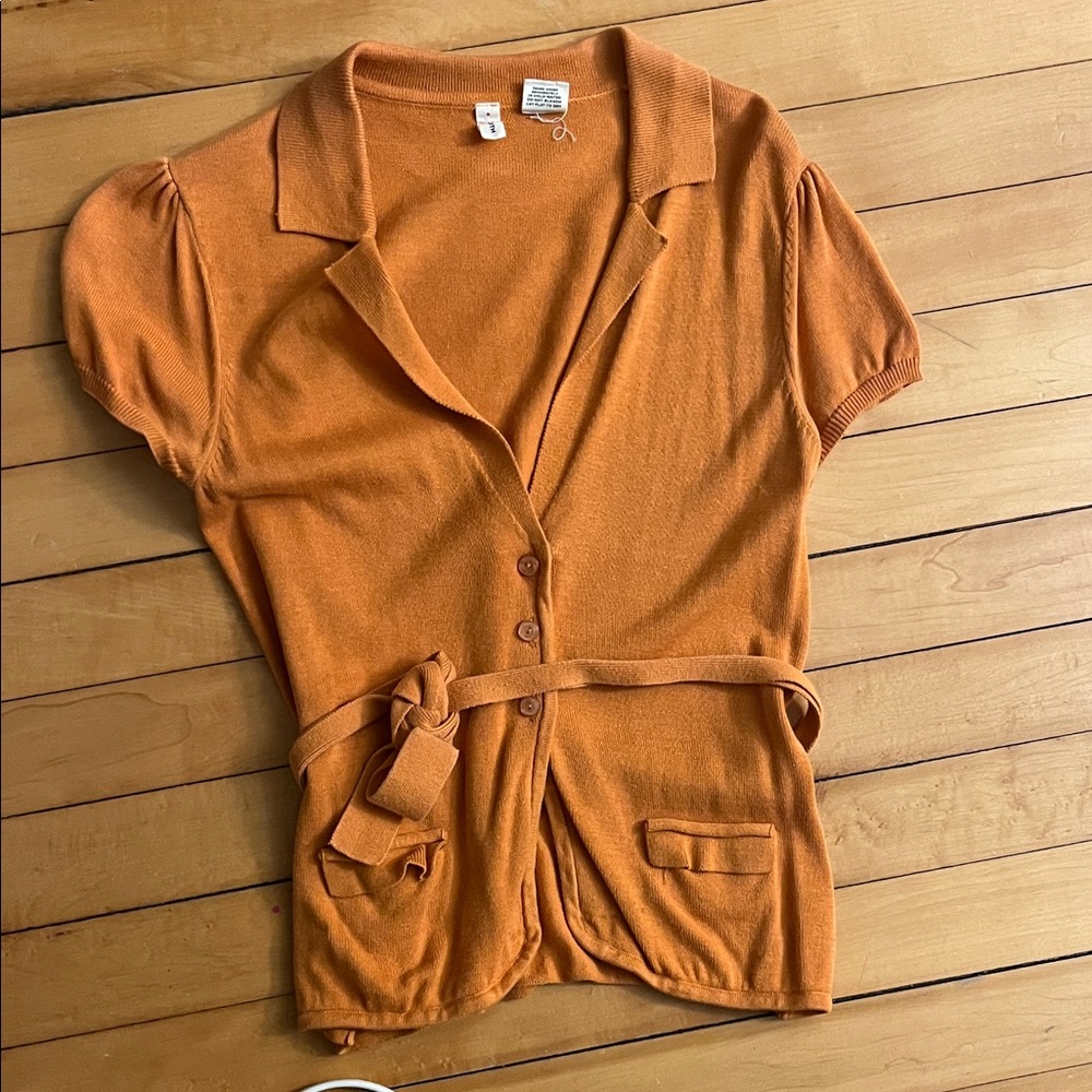 Anthropologie Orange Short Sleeve Cardigan